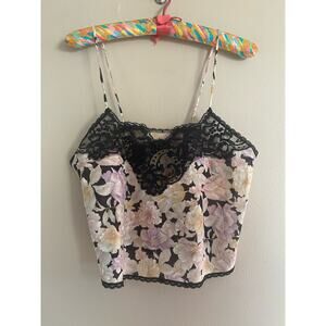 Vintage Cotton Floral Black Lace Rosette Cami Tank Top size 34 S/M Lucie Ann II